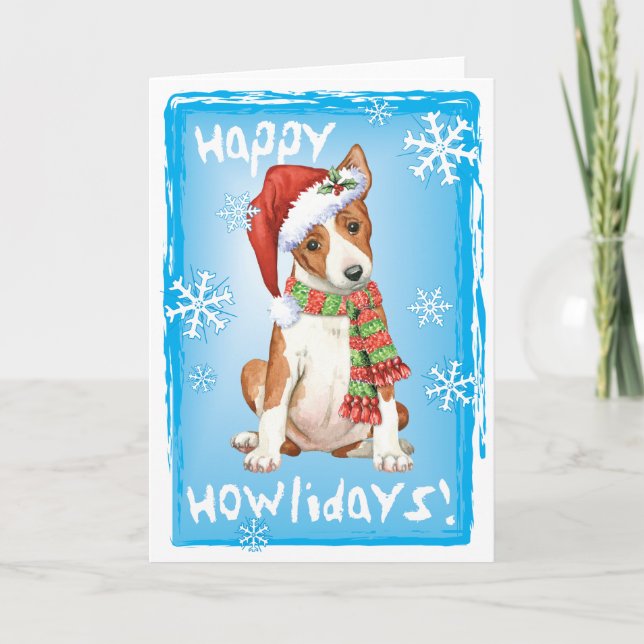 Tarjeta Festiva Howliday feliz Basenji (Anverso)