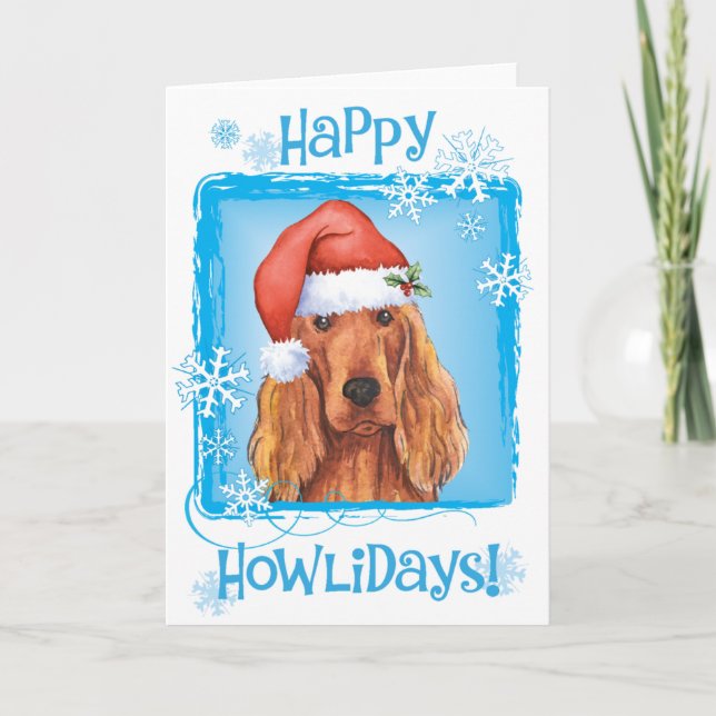 Tarjeta Festiva Howlidays feliz Irish Setter (Anverso)