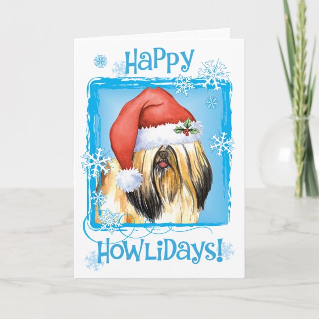 Tarjeta Festiva Howlidays feliz Lasa Apso (Anverso)