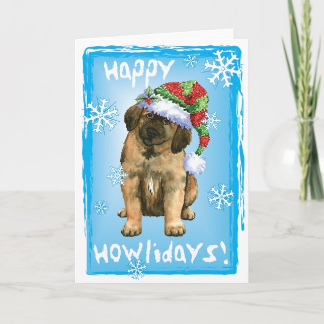 Tarjeta Festiva Howlidays feliz Leonberger (Anverso)
