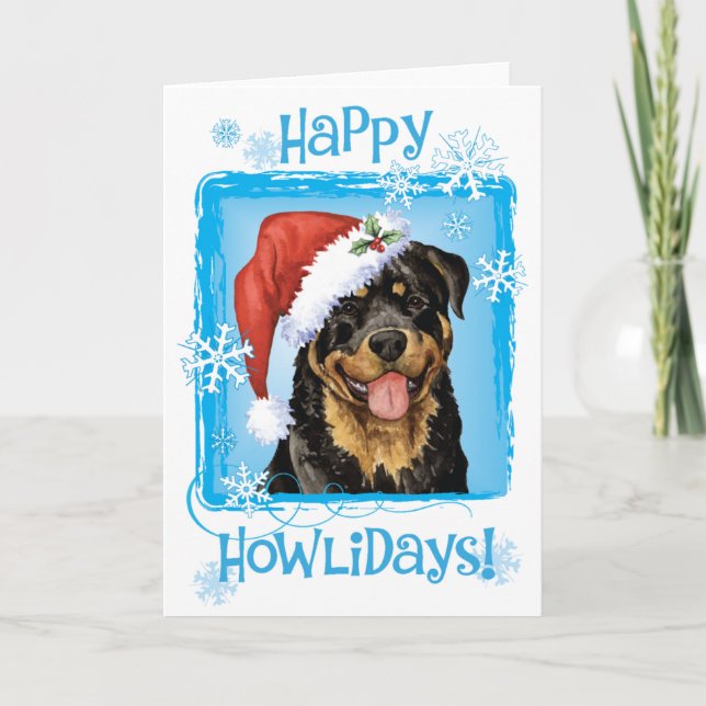 Tarjeta Festiva Howlidays feliz Rottweiler (Anverso)