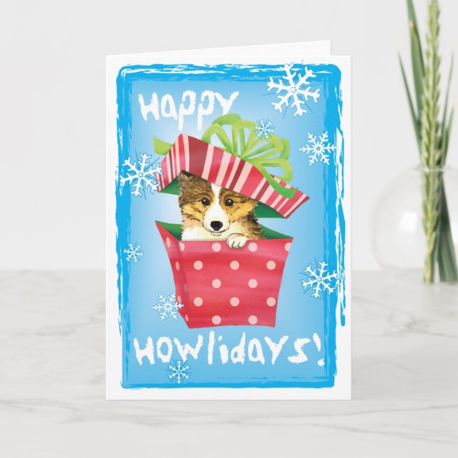Tarjeta Festiva Howlidays feliz Sheltie (Anverso)