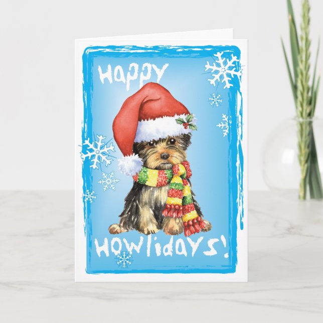 Tarjeta Festiva Howlidays feliz Yorkie (Anverso)