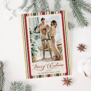 Tarjeta Festiva Huelga de Vintage Red Green Bow Merry Christmas Ph