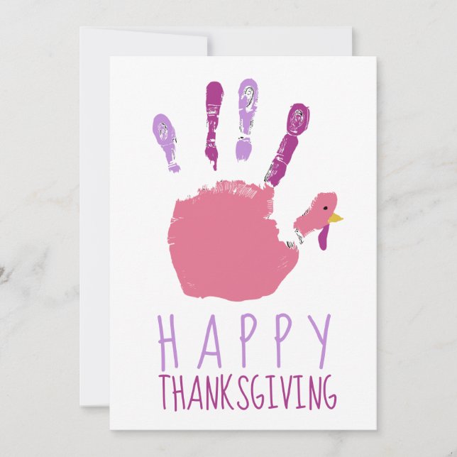 Tarjeta Festiva Huella de Turquía niño Feliz Día de Acción de Grac (Anverso)