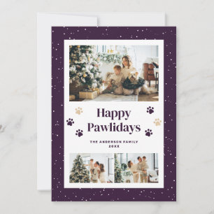 Tarjeta Festiva Huella Morada Linda Foto de Nieve Feliz Pawlidays
