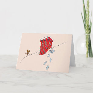 Tarjeta Festiva Huellas de Papá Noel Chimenea Veleta Nieve