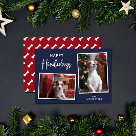 Tarjeta Festiva Huesos de perros azules y rojos Felices Howlidays 