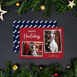 Tarjeta Festiva Huesos de perros rojos y azules Felices Howlidays 