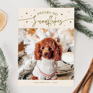 Tarjeta Festiva Huevas y copos de nieve Perro Foto Crema de Navida