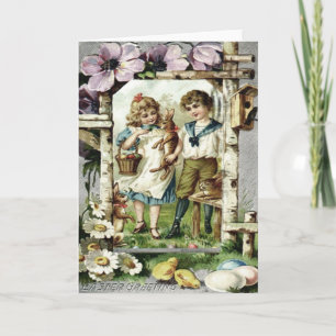 Tarjeta Festiva Huevo Birdhous del polluelo del conejito de pascua