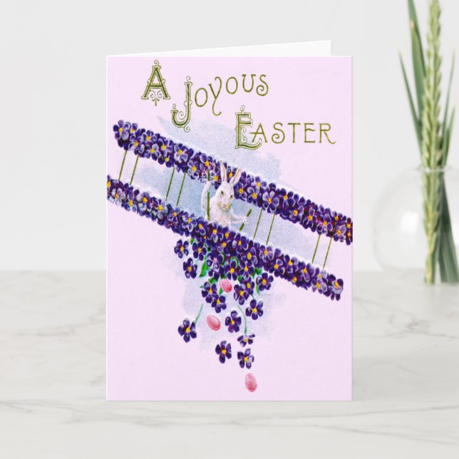 Tarjeta Festiva Huevo coloreado aeroplano del conejito de pascua (Anverso)
