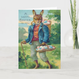 Tarjeta Festiva Huevo coloreado cesta del conejito de pascua