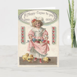 Tarjeta Festiva Huevo de Pascua coloreado pintado chica del