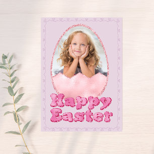 Tarjeta Festiva Huevo de Pascua con Purpurina Rosa Foto Personaliz