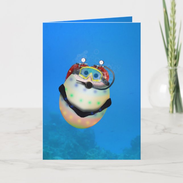 Tarjeta Festiva Huevo de Pascua de Buceo Scuba (Anverso)
