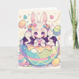 Tarjeta Festiva Huevo de Pascua de chica conejo anime