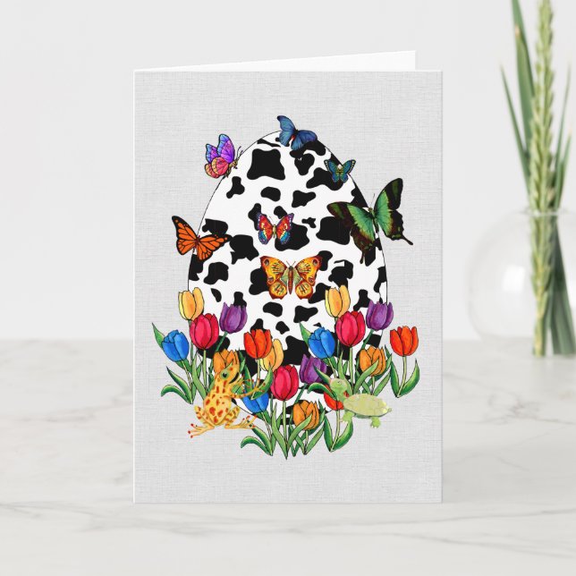 Tarjeta Festiva Huevo de Pascua de la piel de la vaca (Anverso)