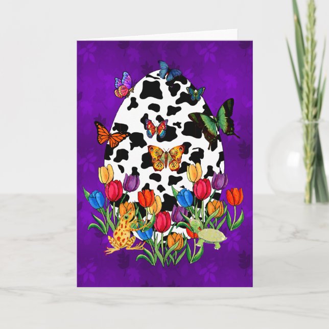 Tarjeta Festiva Huevo de Pascua de la piel de la vaca (Anverso)