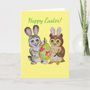 Tarjeta Festiva Huevo de pascua de la pintura feliz del conejito y