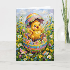 Tarjeta Festiva Huevo de Pascua de pollito naciente inspirador de 