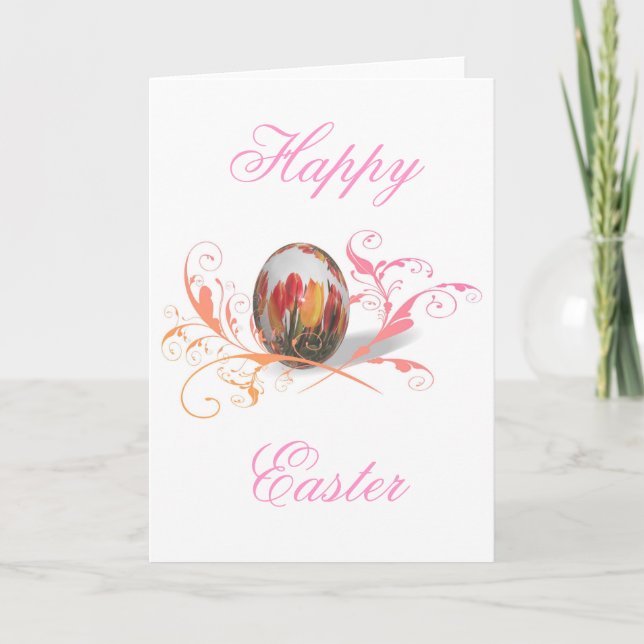 Tarjeta Festiva Huevo de Pascua de Tulipanes de bonito (Anverso)