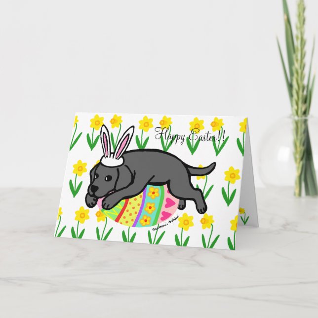 Tarjeta Festiva Huevo de Pascua Labrador Negro Personalizado de Ca (Anverso)
