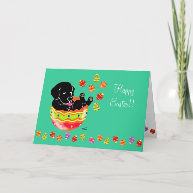 Tarjeta Festiva Huevo de Pascua Labrador Negro Personalizado de Ca (Anverso)