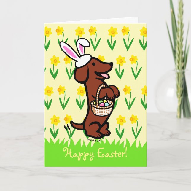 Tarjeta Festiva Huevo de Pascua Red Smooth Haired Dachshund (Anverso)