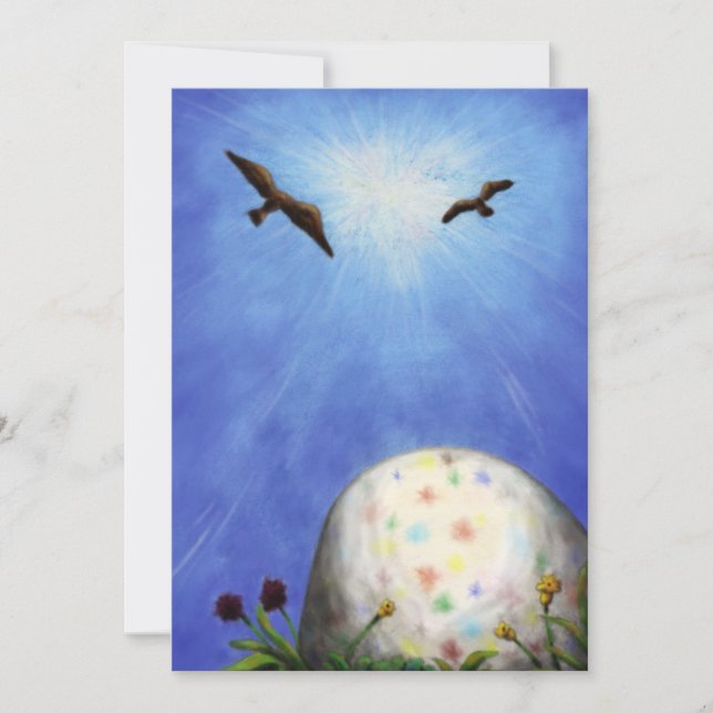 Tarjeta Festiva huevo de pascua tirado en la hierba (Anverso)