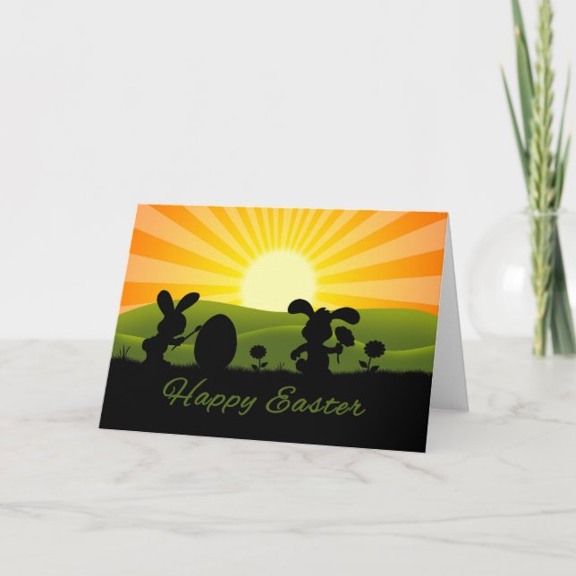 Tarjeta Festiva Huevo de pintura de conejo de Pascua (Anverso)