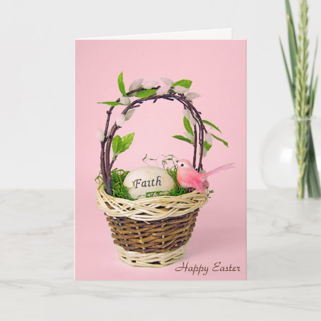 Tarjeta Festiva Huevo inspirador de Pascua en cesta (Anverso)