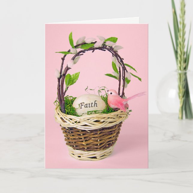 Tarjeta Festiva Huevo inspirador de Pascua en cesta (Anverso)