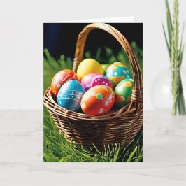 Tarjeta Festiva Huevo llenado Cesta de Pascua en el jardín