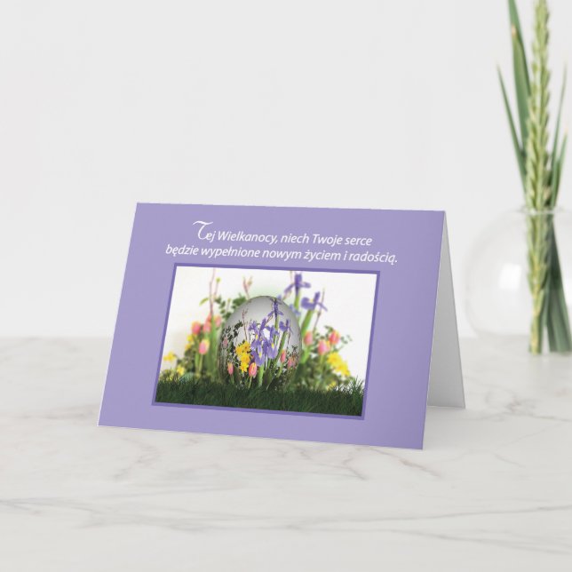 Tarjeta Festiva Huevo polaco de Pascua en las flores (Anverso)