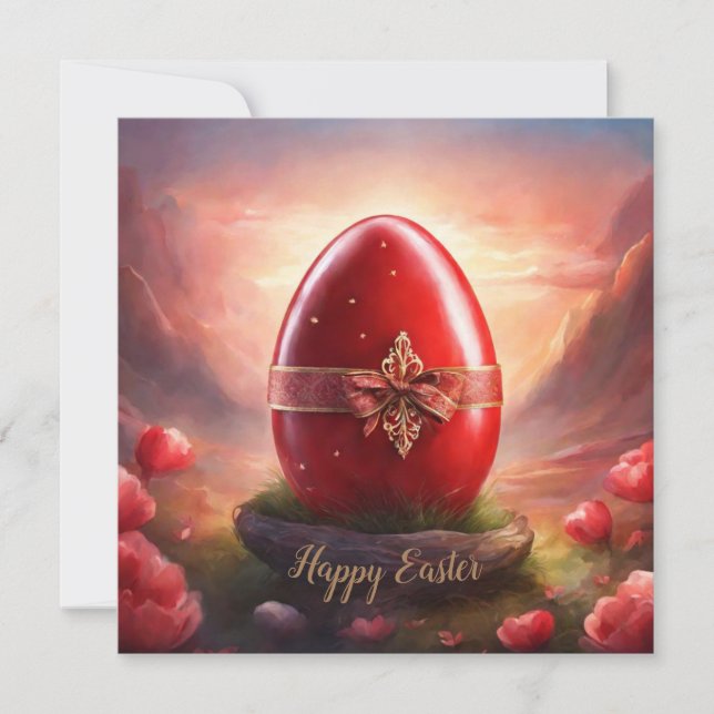 Tarjeta Festiva Huevo rojo feliz de la Pascua (Anverso)