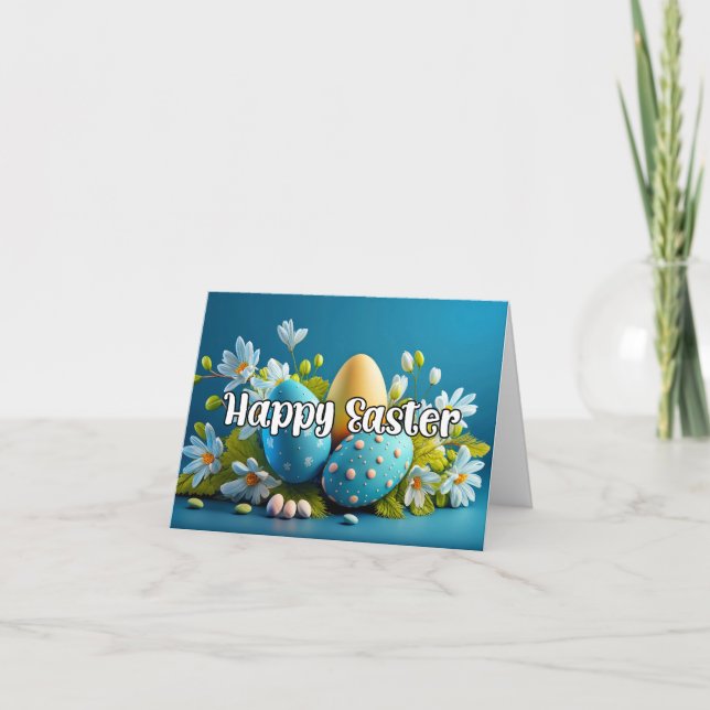 Tarjeta Festiva Huevos alegres y coloridos Feliz Pascua (Anverso)