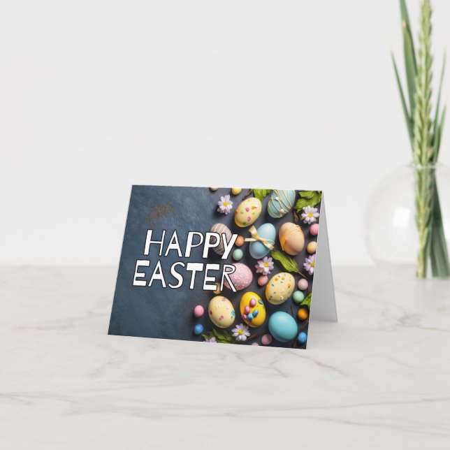 Tarjeta Festiva Huevos alegres y coloridos Feliz Pascua (Anverso)