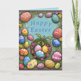 Tarjeta Festiva Huevos coloridos Feliz Festividad de Pascua