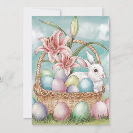 Tarjeta Festiva Huevos de Acuarela y Pastel de Lily con Conejo en