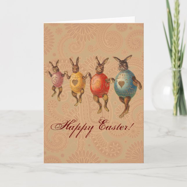 Tarjeta Festiva Huevos de baile del conejo de Pascua (Anverso)