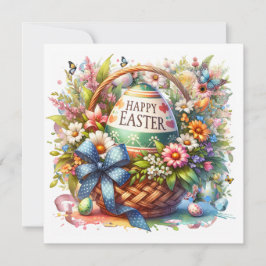 Tarjeta Festiva Huevos de Canasta de Pascua y Flores de Primavera