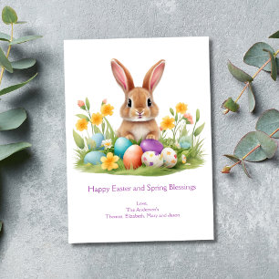 Tarjeta Festiva Huevos de conejo de Pascua Flores de primavera