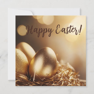 Tarjeta Festiva huevos de oro festivos en un nido para Pascua