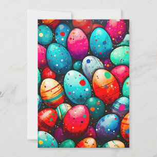 Tarjeta Festiva Huevos de Pascua Arcoíris al Acuarela