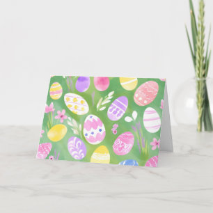 Tarjeta Festiva Huevos de Pascua Caza de Huevos Acuarela Pastel