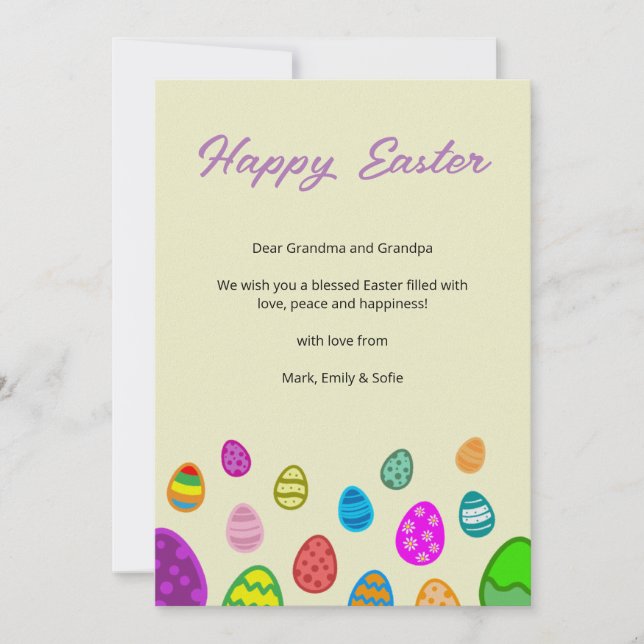 Tarjeta Festiva Huevos de Pascua coloridos (Anverso)