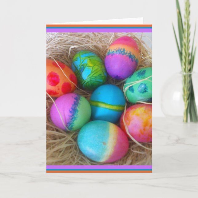 Tarjeta Festiva Huevos de Pascua coloridos (Anverso)