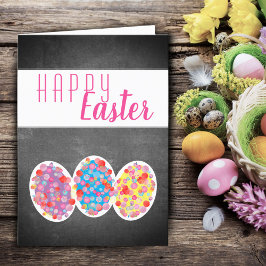 Tarjeta Festiva Huevos de Pascua Coloridos Pizarra Feliz Pascua
