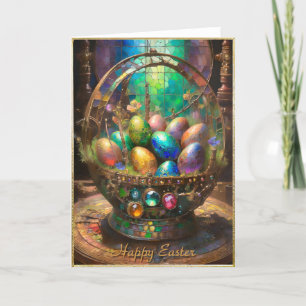 Tarjeta Festiva Huevos de Pascua Coloridos Steampunk en Cesta